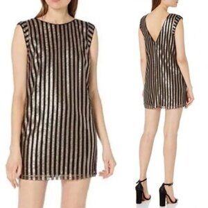 Ali & Jay Bianca Striped Sequin Mini Dress in Black & Gold Medium